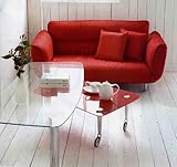 【RT-２８３８】強化ガラス を上下に使用した! スライド機能テーブル付 【 サイドテーブル 付】 ガラステーブル ！ＲＥ(レッド)【１２０cm～１６９㎝× 65cm～１１４cm×４２ｃｍ】下側のテーブルは　キャスター付　で　スライド式　、