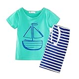 LittleSpring夏 キッズ 男の子 女の子 半袖 Tシャツ＆ボーダー柄 ショートパンツ カジュアル セットアップ グリーン110