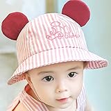 ベビー ハット 日よけ帽子 Asiso uvカット 紫外線対策 お耳付き 折りたたみ あご紐付き ストライプ 新生児 赤ちゃん 子供 春 夏 出産祝い ギフト 頭周り44-48cm ピンク