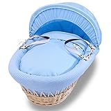 Izziwotnot Blue Gift Moses Basket (Natural Wicker)