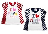 夏物【I lovePaPa&Mama】アイラブパパ&ママアイラブプリント切り替え水玉柄パフ袖Aライン半そでTシャツ 80cm パパレッド