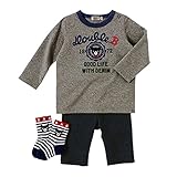 ダブルB(mikihouse) カレッジロゴ風長袖Ｔシャツ＋８分丈パンツ＋ソックス ３点ギフトセット グレー（06）