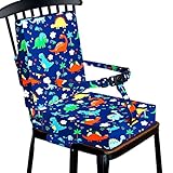 高さ調節お子様用クッション, こどもお食事座布団 ダイニング チェア クッション ポータブル 取り外し可能 ハイチェア ブースター キッズ用 ウォッシャブル い チェア シート パッド マット 布 ストラップ (背もたれ付き 恐竜)