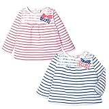 (ブルー/90cm)ベビー服 女の子 Tシャツ 長袖 Aライン裾 レース リボン付 女児 ベビー