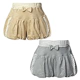 (グレー/95cm)ベビー服 女の子 ショート カボチャ パンツ UZULAND ボトム 綿100％ レース装飾 リボン ボーダー切替 ウエストゴム 女児 ベビー