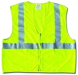 MCR Safety CL2MLPM Class 2 Polyester Mesh Safety Vest with 3M Scotchlite 2-Inch Silver Stripe, Fluor