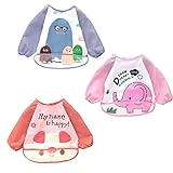 ベビー お食事用 長袖防水エプロン ３枚組 ポケット付き キッズ お食事練習 お絵描き 粘土遊び 離乳食 保育園用 かわいい (L, 女の赤ちゃん)