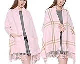 Emoyi マフラー 大判 ストール ロングマフラー　チェック マフラー フリンジ メンズ レディース 男女 兼用 (ピンク（粉）)