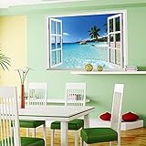 Amaonm? New Design Removable Huge Large 3D Beach Sea Window View Art Decor Wallpaper Mural Wall Deca