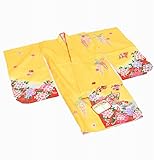 着物ひととき 七五三 3歳 女の子 着物 黄 花 扇 ii3230a05 中古