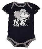 ニューヨーク・ヤンキーススヌーピーat Bat Infantサイズ0 – 3 Months Girls Onesie /ボディスーツ – Navyブルークリーパー