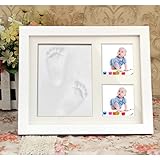 Pretty See 赤ちゃんの手形足形フレーム ベイビーハンドプリント＆フットプリント ベイビー用の記念品 思い出を大切に保存 非毒性の粘土 木製フレーム 出産祝い・ベイビーギフトに最適