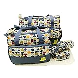 Orara beauty マザーズバッグ 可愛い　ママバッグ 軽量 ハンドバッグ 5点セット おしゃれ 大容量 高機能 多機能 親子バッグセット デイリーバッグ ショルダー (ダークブルー)