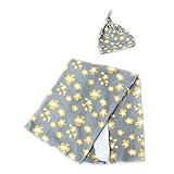 AmazingDeal ブランケット 帽子セット２点ベビー用 毛布 お昼寝 出産祝い 高品質 黄色花柄 キッズ用 グレー