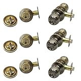 3セットのNuSet Fremont ( us5 ) Keyed Alikeエントリドアノブ/ Single円柱デッドボルトコンボでアンティーク真鍮、Keyed同じ