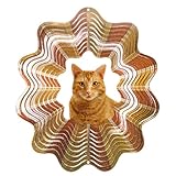 Iron Stop Tabby Cat Wind Spinner ,オレンジ 10インチ D450-10