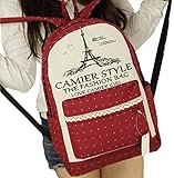 (モコベビー) MOKO BABY ガールズ レトロ バックパック リュックサック リュック デイパック 通学用 小学生 中学生 高校生 大学生 通学 部活 サークル スクール (ワインレッド)