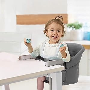 HUGmeee ベビーチェア テーブルチェア チャイルドチェア ベビーテーブルチェア 赤ちゃんハイチェア 折り畳み携帯ベビーシート 子供 お食事椅子 6ヶ月から3歳まで 収納袋付き (グレー)