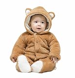 ロンパース 動物シリーズ モコモコ ベビー服 着ぐるみ カバーオール 厚手 可愛い 防寒 (ブラウン, 90)