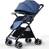 高い風景のベビーベビーカーはリクライニング軽量折りたたみベビーカート、紫/紺/赤、66 * 51 * 94センチメートル座ることができます ( Color : Navy Blue )