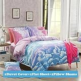 Ttmall Twin Full Size 4-pieces Cotton&microfiber Rainbow Cloud for Girls Prints Duvet Cover Set/bed 