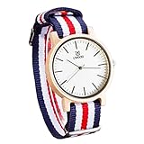 (Wooden Watch)ウッドウォッチ 2016新しい木製腕時計 ダブルストライプ ナイロンバンド アナログ表示　天然木 手作り 人気プレゼント 生活防水機能 専用ボックス 環境に優しい ファッシ
