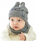 二点セット 帽子とマフラー ベビー 赤ちゃん 幼児 可愛い ニット帽子 男女兼用 幼児 春秋 保温 あったか　撮影用 記念撮影 フリント ネックウォーマー (グレー)