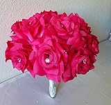 10ピースフクシアホットピンクローズブライダルウェディングブーケパッケージ 12" Bouquet