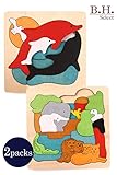 B.H. Select 木製多層パズル 知育玩具 幼児向け (Cセット：イルカ＋アフリカ)