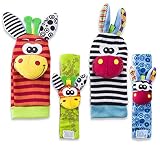 ehizon 4ピース動物ベビーRattleおもちゃと足ソックスファインダーセットDevelopmental Soft Toys for Kids