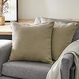 Topfinel クッションカバー リネンっぽい 45×45cm 北欧 おしゃれ 綿麻 無地 ソファ背当て 装飾枕カバー 座布団カバー カーキ 2枚セット（全18色）
