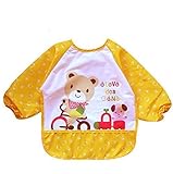 Adamz.sp 赤ちゃん 長袖 エプロン ドット柄 防水 食べこぼしポケット 食事 ビブ スタイ ガウン (黄色)