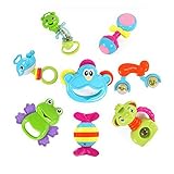 歯の教育用おもちゃを噛んでTeetherハンドベルのおもちゃ新生児のギフトセット赤ちゃん、8個ギフトボックス