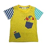 【SiShuNon/シシュノン】カニサン袖BDTシャツ ベビー服 子供服 男の子 カニ ボーダー 半袖Tシャツ 95 6 イエロー
