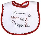 Raindrops Embroidered Bib, Freedom, Liberty, Life, Love and Happiness, Red by Raindrops