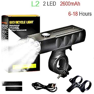 三つ葉雑貨5200mAh自転車ライトキットT6 L2懐中電灯自転車2400ルーメンLEDライトUSBヘッドライト取り付けブラケット自転車フロントフォークライト