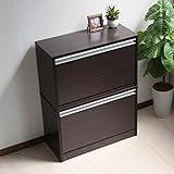 シューズボックス 下駄箱 スリム 2段扉 最大18足収納 フラップ ドア 靴箱 シューズラック ダークブラウン TCP354-DBR J-Supply