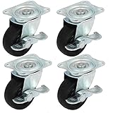 uxcell キャスターホイール　ゴム・ホイール　玉軸受　トロリーキャスター　ｗブレーキ　4個入り