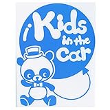 ブルー（青） Kids in the car〈パンダ 動物〉ステッカー 帽子 蝶ネクタイ 着用 窓ガラス シール 車 キッズ イン ザ カー ※吸盤・マグ...