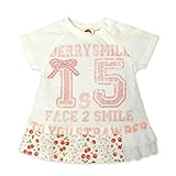 (ホワイト/80cm)ベビー服 女の子 Tシャツ 半袖 UZULAND ウズランド Aライン スナップボタン リボンワッペン レース装飾 裾切替 ロゴプリント 女児 ベビー