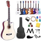 Aryari アコースティックギター 初心者セット アコギ38インチギター 子ども 初心者セット 学生 子供 大人 初心者 3/4 アコギ 男女性用ギター 初級入門練習ギター フォークギター クラシックギター（チューナー、ソフトケース、カポ、ピック等付属） (ナチュラル セット38 inch Guitar)