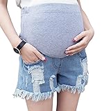 Spinas(スピナス) マタニティ ショートパンツ デニム ダメージ 切りっぱなし M～XL　全4色（ダークブルー　ライトブルー　他2種） (ライトブルー（ダメージ）, M)