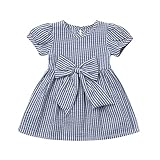 YAYUYAO 女の子 ストライプ 弓 王女 ドレス カジュアル ワンピース スカート子供服 幼児 赤ちゃん 最新 新生児 お姫様 通園 発表会 旅行 プレゼント 0-24ヶ月 歳 プリンセス (ブル