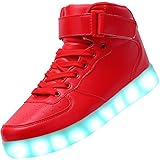 発光モード LEDスニーカー LEDシューズ 男女兼用 光る靴　ハイカット 発光靴 LEDシューズ　USB充電可能　 カップル シューズ (24.5, レッド)