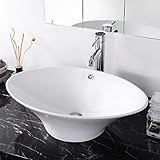 aquaterior Artistic楕円形浴室磁器容器シンクホワイトセラミックBasin +無料ドレイン