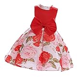 Fenteer 全2色６サイズ　女の子　子供　　ちょう結び　ドレス　お姫様　ワンピース　洋服　花柄　可愛い　豪華　パーティー　 発表会 　卒業式 　入園式 　ダンス　コンサート　　　　　　　 - 赤,
