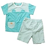 《初夏盛夏対応》(日本製) Pample Mousse(パンプルムース) 杢天竺&ジャガードボーダー耳付き半袖Tスーツ 90cm/MI NO.DP-72556