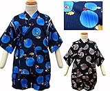 子供甚平 綿素材 魚：水玉 (90㎝, 紺)