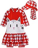 [Vaenait Baby] 0-24ヶ月UVカット ラッシュガードベビー子供男の子長袖ワンピース水着 Baby Hello Cat S + Flap cap S