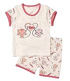 【あるこんたるこん】オーガニックコットン ガールズ ルームウェア ねこちゃん 3分袖 春夏 キッズ ジュニア 上下セット 女の子 パジャマ 90-140 (90)